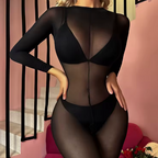 NoirSilk Sheer Satin One-Piece Bodysuit