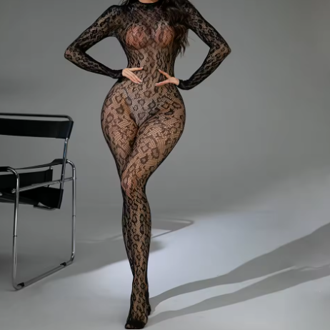 NoirJacquard Backless Mesh One-Piece
